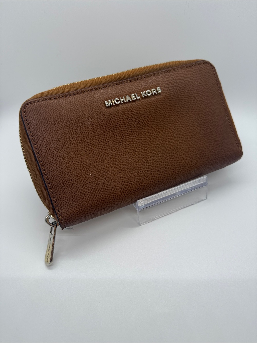 Michael Kors Camel Brown Zip-Around Saffiano Wallet